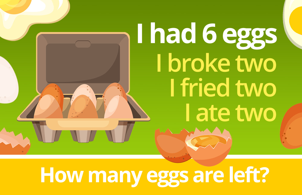 I have 6 eggs. I break 2, cook 2, and eat 2. How many eggs are have left?