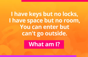 I have keys but no locks. I have space but no room. You can enter but can't go outside.