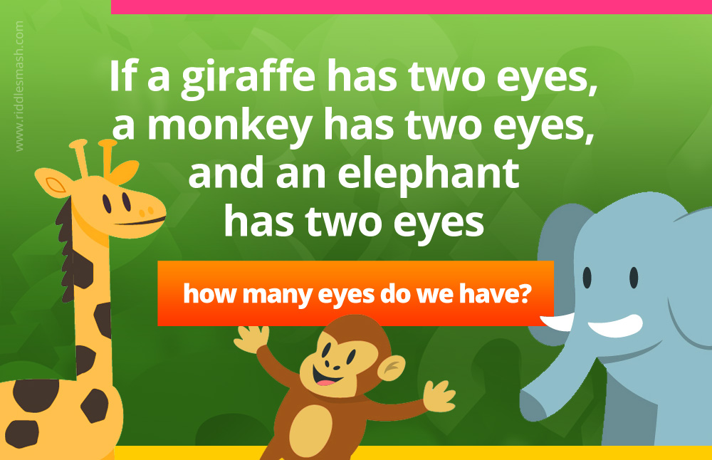 If a giraffe has two eyes, a monkey has two eyes, and an elephant has two eyes, how many eyes do we have?