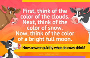 First, think of the color of the clouds. Next, think of the color of snow. Now, think of the color of a bright full moon. Now answer quickly what do cows drink?