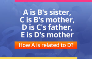 A is B's sister, C is B's mother, D is C's father, E is D's mother, then how A is related to D?