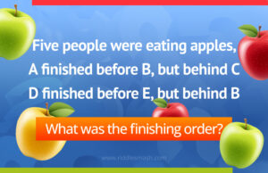 Five people were eating apples, A finished before B, but behind C. D finished before E, but behind B.