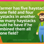 A farmer has five haystacks in one field and four haystacks in another. How many haystacks would he have if he combined them all in one field?