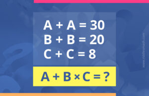 If A+A=30, B+B=20 and C+C=8, A+B x C=?