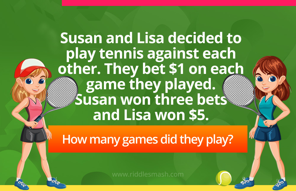 Susan and Lisa decided to play tennis against each other. They bet $1 on each game they played. Susan won three bets and Lisa won $5. How many games did they play?