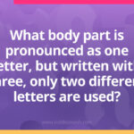 What body part is pronounced as one letter, but written with three, only two different letters are used?