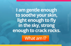 I am gentle enough to soothe your skin, light enough to fly in the sky, strong enough to crack rocks. What am I?