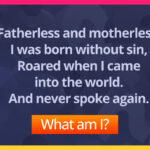 Fatherless and motherless. I was born without sin, Roared when came into the world. And never spoke again. What am I?