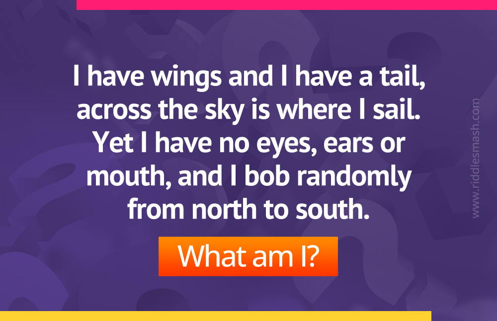 I have wings and I have a tail, 
across the sky is where I sail. 
Yet I have no eyes, ears or mouth, 
and I bob randomly from north to south. What am I?