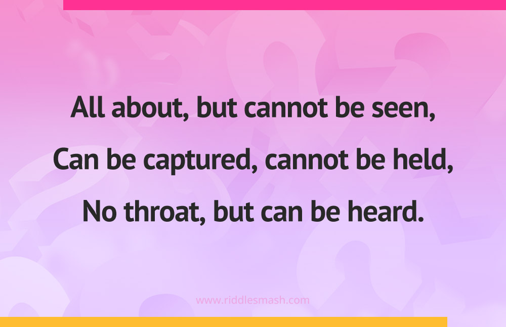 All about, but cannot be seen, Can be captured, cannot be held, No throat, but can be heard.
