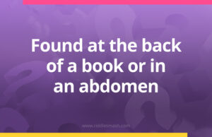 Found at the back of a book or in an abdomen.