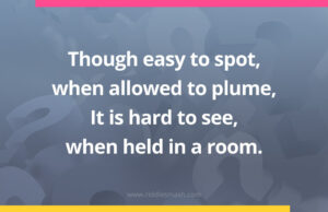 Though easy to spot, when allowed to plume, It is hard to see, when held in a room.