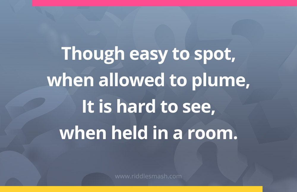 Though easy to spot, when allowed to plume, It is hard to see, when held in a room.