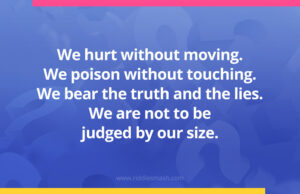 We hurt without moving. We poison without touching. We bear the truth and the lies. We are not to be judged by our size.