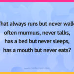 What always runs but never walks, often murmurs, never talks, has a bed but never sleeps, has a mouth but never eats?