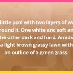 A little pool with two layers of wall around it. One white and soft and the other dark and hard. Amidst a light brown grassy lawn with an outline of a green grass.