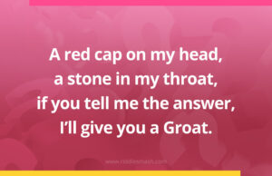 A red cap on my head, a stone in my throat, if you tell me the answer, I’ll give you a Groat.