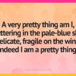 A very pretty thing am I, fluttering in the pale-blue sky. Delicate, fragile on the wing, indeed I am a pretty thing.
