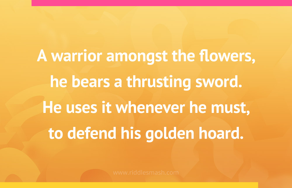A warrior amongst the flowers, he bears a thrusting sword. He uses it whenever he must, to defend his golden hoard.