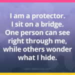 I am a protector. I sit on a bridge. One person can see right through me, while others wonder what I hide.