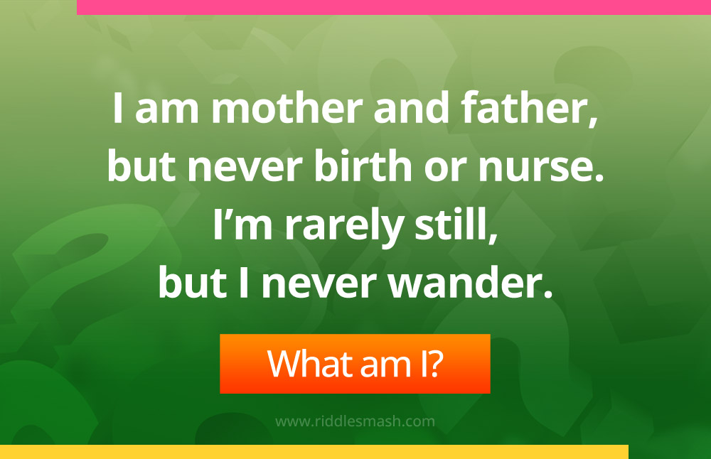 I am mother and father, but never birth or nurse. I'm rarely still, but I never wander.