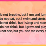 I do not breathe, but I run and jump. I do not eat, but I swim and stretch. I do not drink, but I sleep and stand. I do not think, but I grow and play. I do not see, but you see me every day.