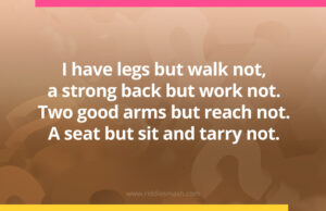 I have legs but walk not, a strong back but work not. Two good arms but reach not. A seat but sit and tarry not.