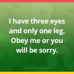 I have three eyes and only one leg. Obey me or you will be sorry.