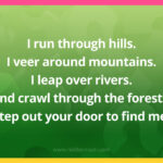 I run through hills. I veer around mountains. I leap over rivers. And crawl through the forests. Step out your door to find me.