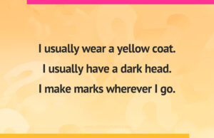 I usually wear a yellow coat. I usually have a dark head. I make marks wherever I go.