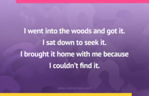 I went into the woods and got it. I sat down to seek it. I brought it home with me because I couldn't find it.