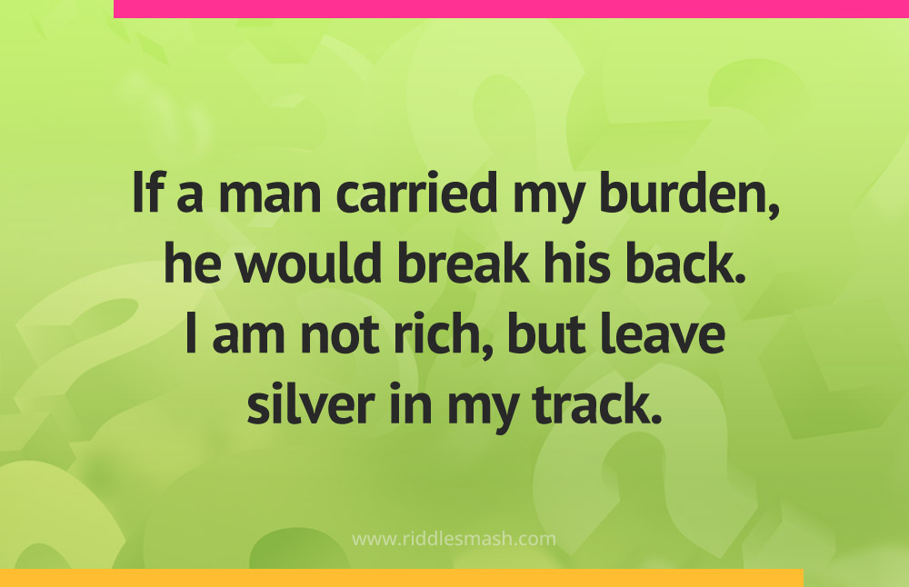 If a man carried my burden, he would break his back. I am not rich, but leave silver in my track.