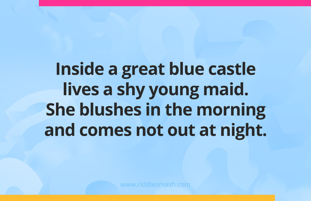 Inside a great blue castle lives a shy young maid. She blushes in the morning and comes not out at night.