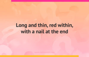 Long and thin, red within, with a nail at the end.