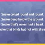 Snake coiled round and round. Snake deep below the ground. Snake that's never had a head. Snake that binds but not with dread.