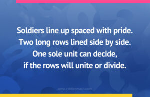 Soldiers line up spaced with pride. Two long rows lined side by side. One sole unit can decide, if the rows will unite or divide.