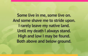 Some live in me, some live on. And some shave me to stride upon. I rarely leave my native land. Until my death I always stand. High and low I may be found. Both above and below ground.
