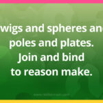 Twigs and spheres and poles and plates. Join and bind to reason make.