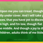Upon me you can tread, though softly under cover. And I will take you places, that you have yet to discover. I'm high, and I'm low, though flat in the middle. And though a joy to the children, adults think of me little.