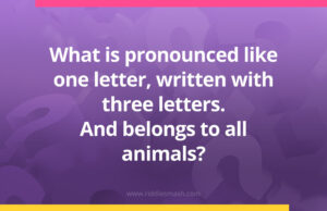 What is pronounced like one letter, written with three letters. And belongs to all animals?