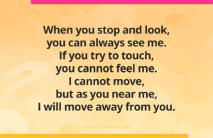 When you stop and look, you can always see me. If you try to touch, you cannot feel me. I cannot move, but as you near me, I will move away from you.