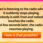 Fred is listening to the radio when it suddenly stops playing. Nobody is with Fred and nobody touches the radio. A few seconds later, the radio resumes playing.