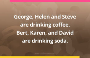 George, Helen and Steve are drinking coffee. Bert, Karen, and David are drinking soda.