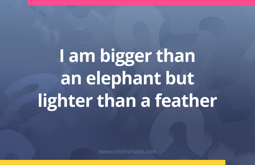 I am bigger than an elephant but lighter than a feather.