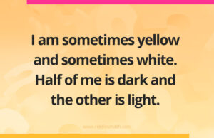 I am sometimes yellow and sometimes white. Half of me is dark and the other is light.