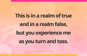 This is in a realm of true and in a realm false, but you experience me as you turn and toss. 