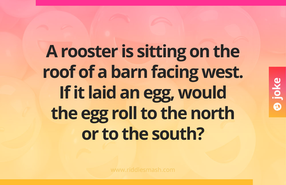 A rooster is sitting on the roof of a barn facing west. If it laid an egg, would the egg roll to the north or to the south?
