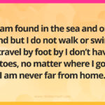 I am found in the sea and on land but I do not walk or swim, I travel by foot by I don't have toes, no matter where I go I am never far from home.