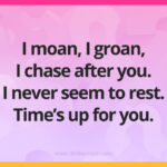 I moan, I groan, I chase after you. I never seem to rest. Time's up for you.