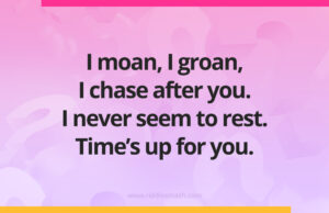 I moan, I groan, I chase after you. I never seem to rest. Time's up for you.